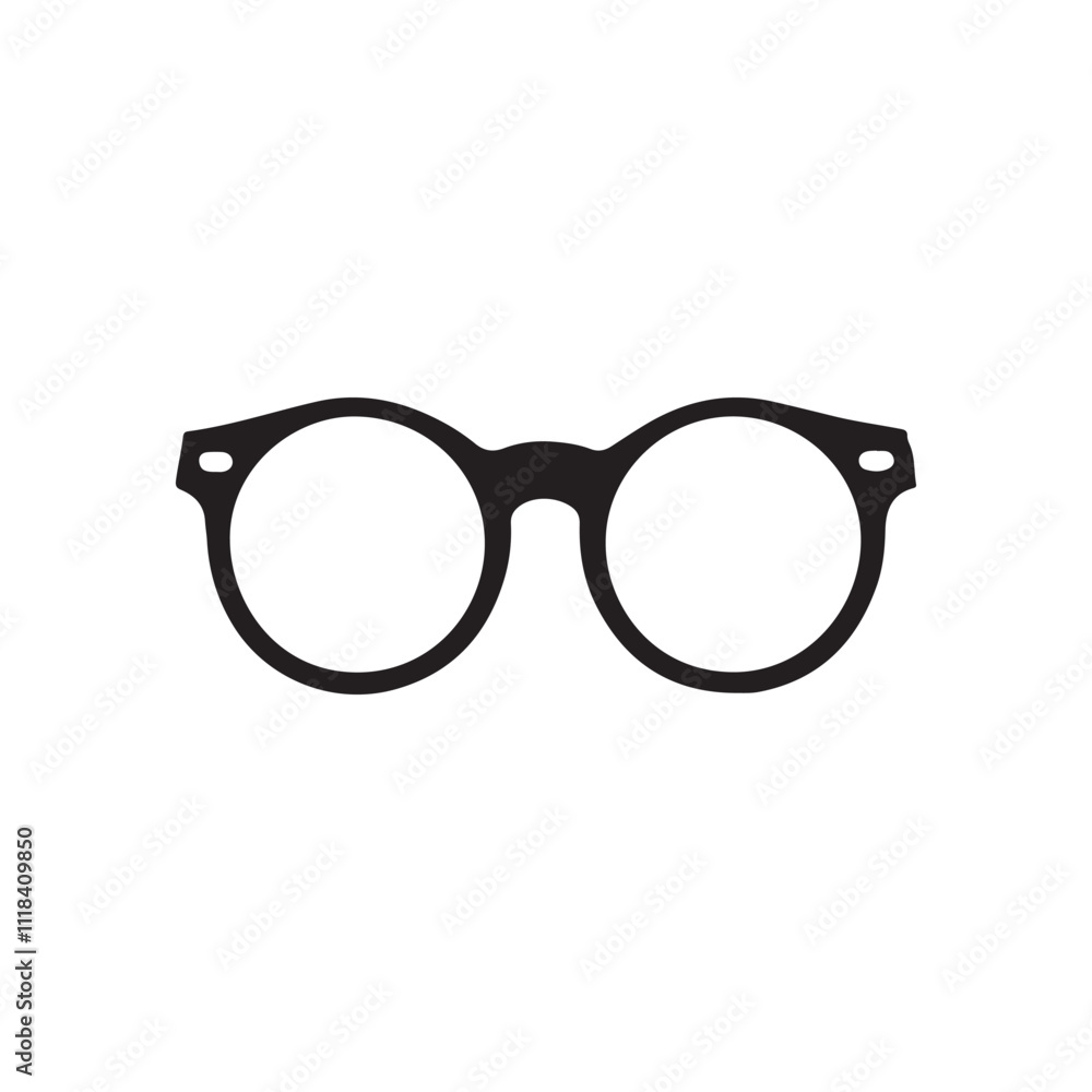 Flat Black Round Glasses Silhouette Icon - Stylish Vector Design Flat Black Round Glasses Silhouette Icon - Stylish Vector Design
