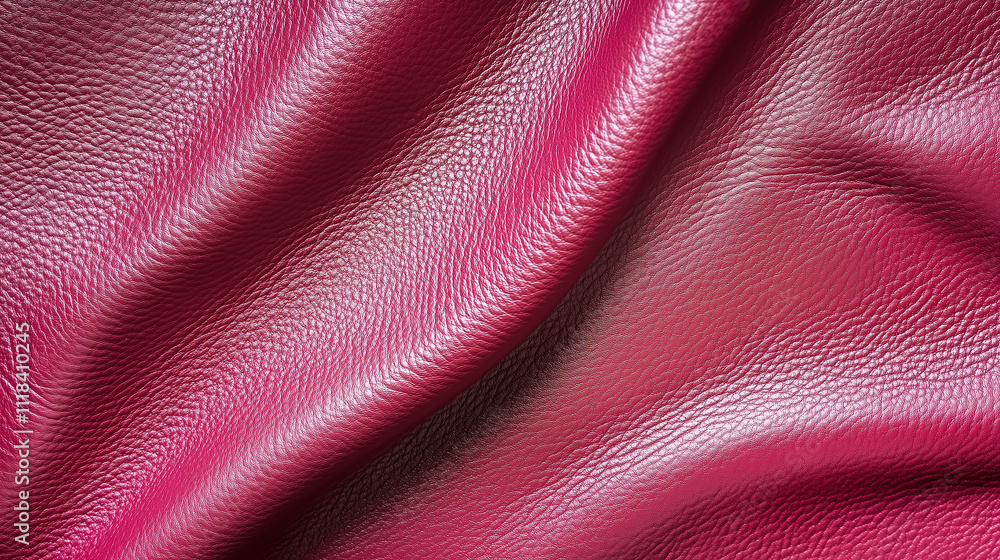 Naklejka premium Luxurious close-up of vibrant pink leather texture with natural grain and soft folds