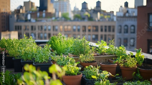 Wallpaper Mural Rooftop Garden Growing Fresh Herbs Amidst City Buildings Torontodigital.ca