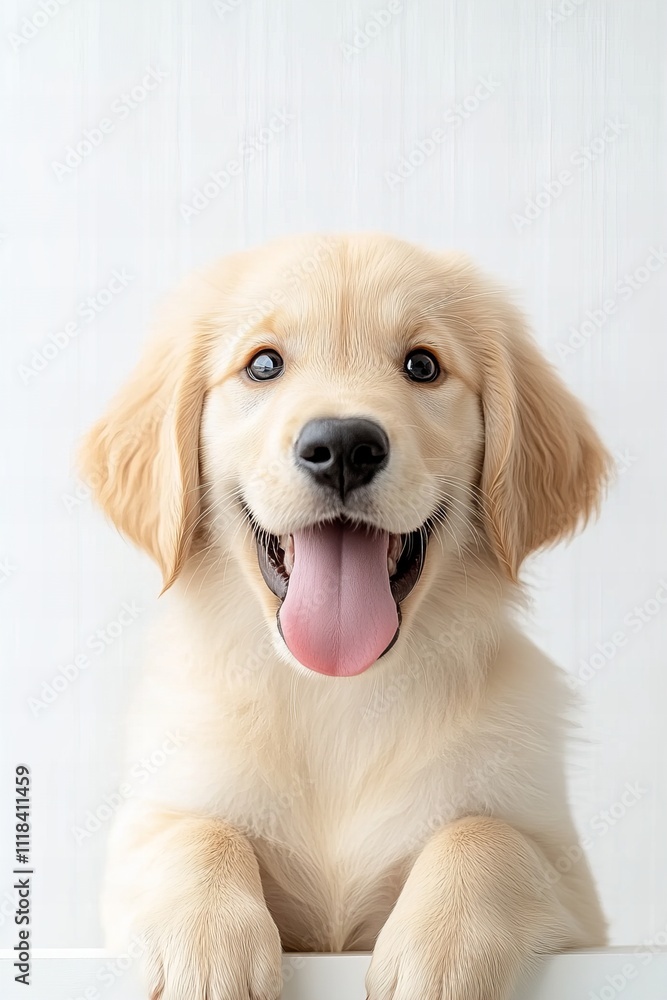 Golden retriever puppy with playful expression and tongue out Golden retriever puppy with playful expression and tongue out