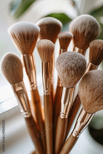 Eco-friendly beauty: makeup brushes with bamboo handles photo