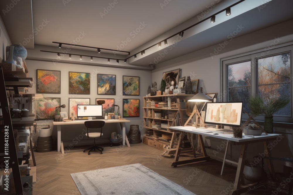 Artistic Home Studio Workspace With Modern Design Elements Artistic Home Studio Workspace With Modern Design Elements