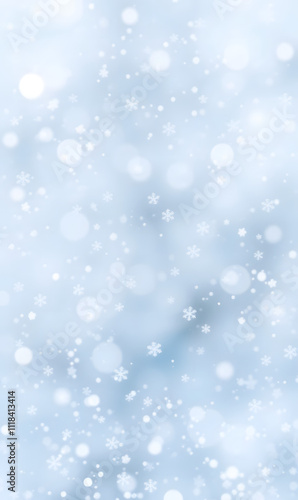 A winter background filled with soft snowflakes and icy blue hues, creating a frosty atmosphere perfect for seasonal and holiday themes.