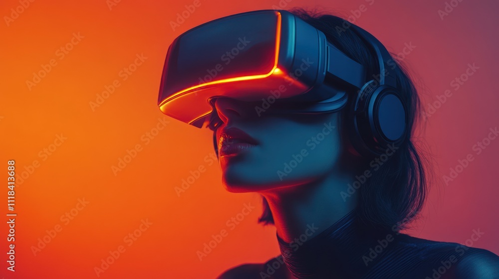 A person wearing a VR headset, immersed in a futuristic experience. A person wearing a VR headset, immersed in a futuristic experience.