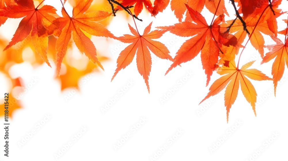 Vibrant orange maple leaves against a bright white background. Vibrant orange maple leaves against a bright white background.