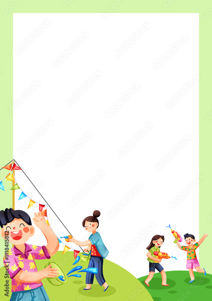 Fototapeta premium Frame People celebrating Songkran