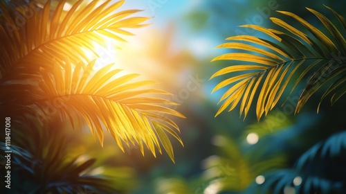 Wallpaper Mural Sunlit palm fronds, tropical foliage, summer background. Torontodigital.ca