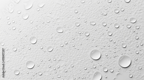 Wallpaper Mural Water droplets on a vibrant white surface creating a glossy abstract pattern. Minimal flat lay texture background Torontodigital.ca