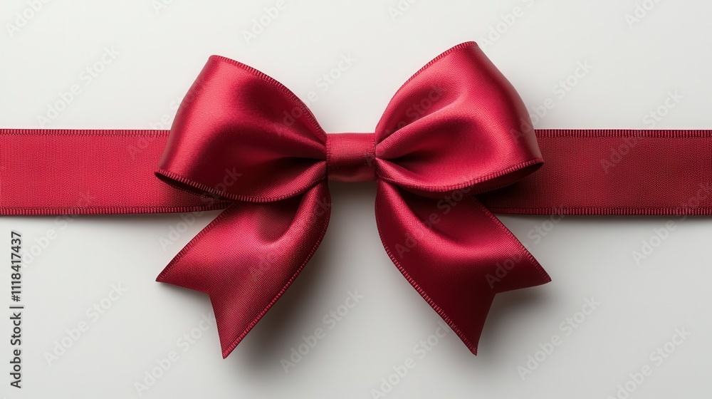 Elegant Red Satin Bow with Ribbon on Soft Background Elegant Red Satin Bow with Ribbon on Soft Background
