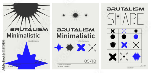 brutalism retro shape poster set showcasing creative typography 