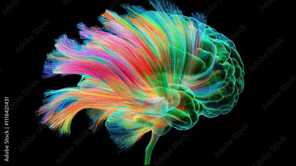 Obraz premium Colorful brain illustration, vibrant neural pathways.