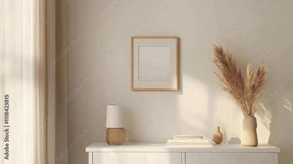 Fototapeta premium Minimalist Bedroom Decor With Neutral Tones And Natural Elements