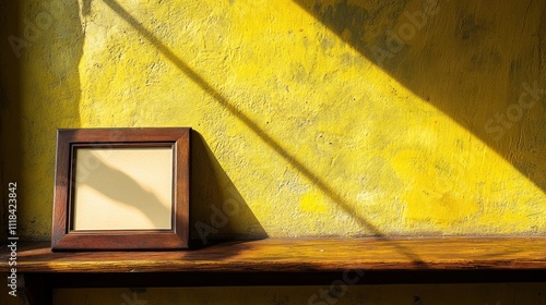 Empty Wooden Frame Against Yellow Wall
