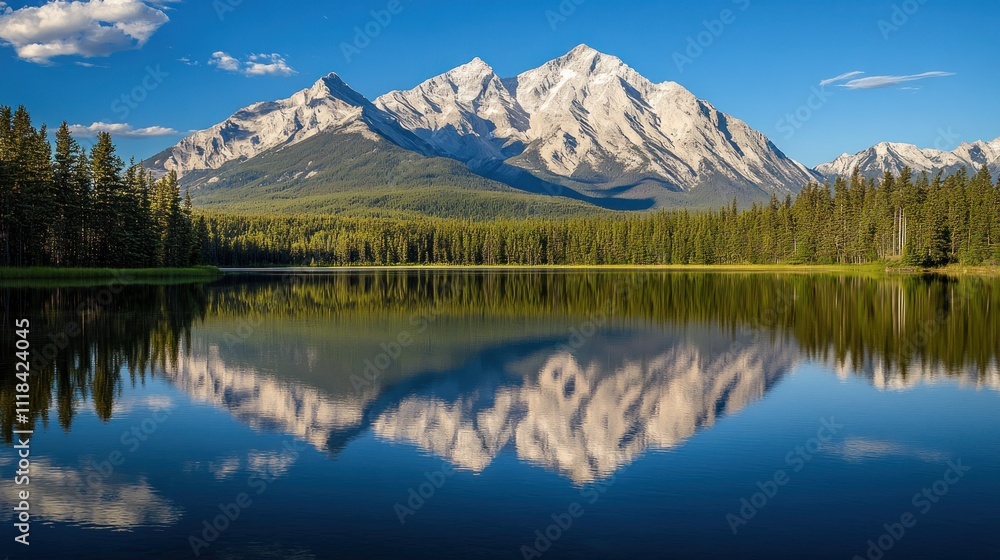 Fototapeta premium Majestic Mountain Reflection in a Serene Lake