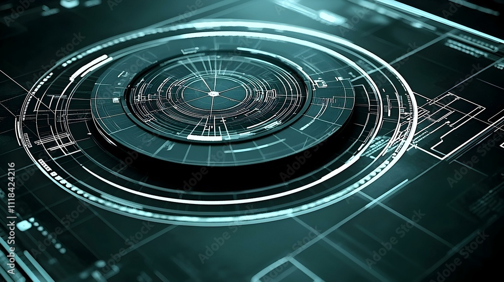 Abstract futuristic technology interface. Circular HUD design. Teal and white color scheme. Abstract futuristic technology interface. Circular HUD design. Teal and white color scheme.