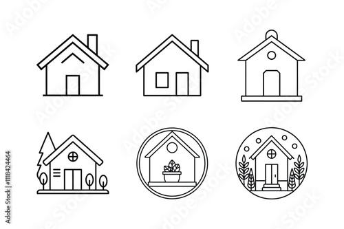 home icon line art vector illustration outline design