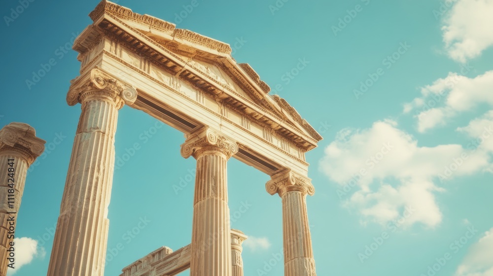 Ancient Greek Temple Ruins Under a Blue Sky Ancient Greek Temple Ruins Under a Blue Sky