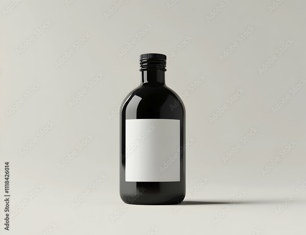 Black plastic bottle of medicine with white label, isolated on white background Black plastic bottle of medicine with white label, isolated on white background