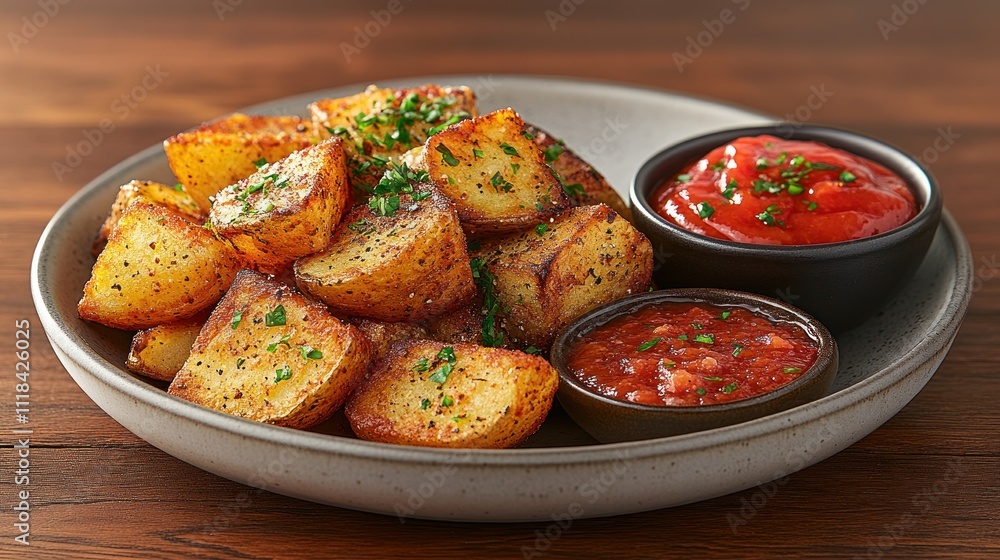 Roasted potatoes with two dipping sauces. Roasted potatoes with two dipping sauces.