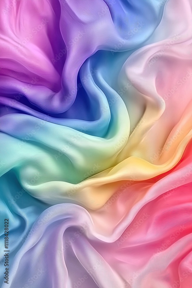 Obraz premium Colorful silk fabric flowing gracefully in vibrant pastel hues vertical format