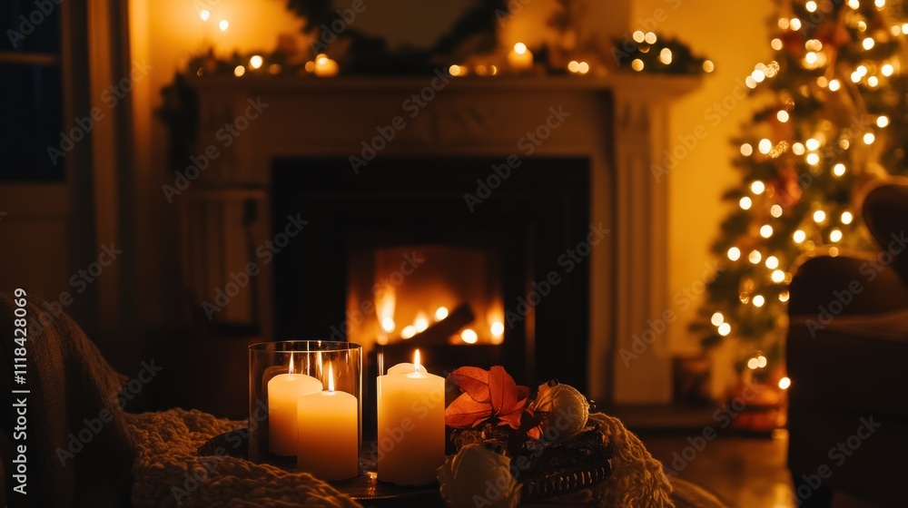 Cozy Christmas Candles Fireplace Glow Warmth Cozy Christmas Candles Fireplace Glow Warmth