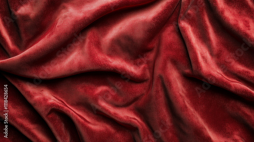 Luxurious red velvet fabric with soft folds and shimmering highlights