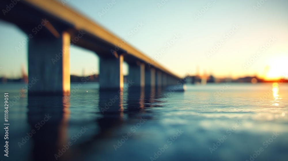 Bridge Pillars Reflecting In Calm Sunset Water Bridge Pillars Reflecting In Calm Sunset Water