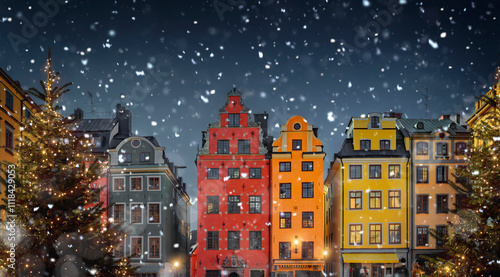 Schneeflocken im Winter in Gamla Stan in Stockholm