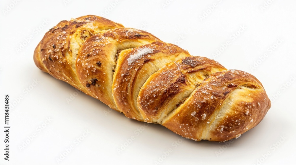 A beautifully braided loaf of bread rests on a white surface, showcasing its golden-brown crust sparkling with sugar. Ideal for brunch or dessert, this treat is visually enticing A beautifully braided loaf of bread rests on a white surface, showcasing its golden-brown crust sparkling with sugar. Ideal for brunch or dessert, this treat is visually enticing