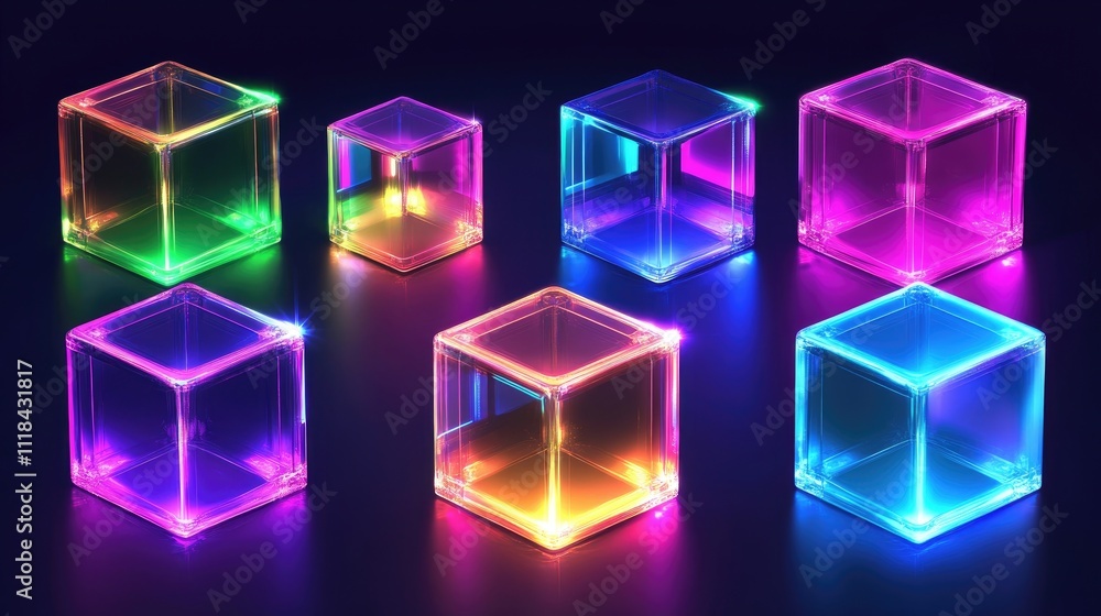 Illuminated Glass Cubes Neon Colors Abstract Art Illuminated Glass Cubes Neon Colors Abstract Art