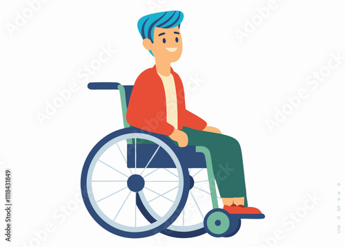 Man is sitting in a wheelchair on a white background. Physically handicapped or disabled person vector.