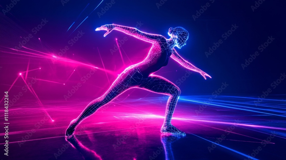 Fototapeta premium Dynamic Neon Woman Figure in Futuristic Style