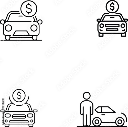financial car costs, loans, or pricing icon set