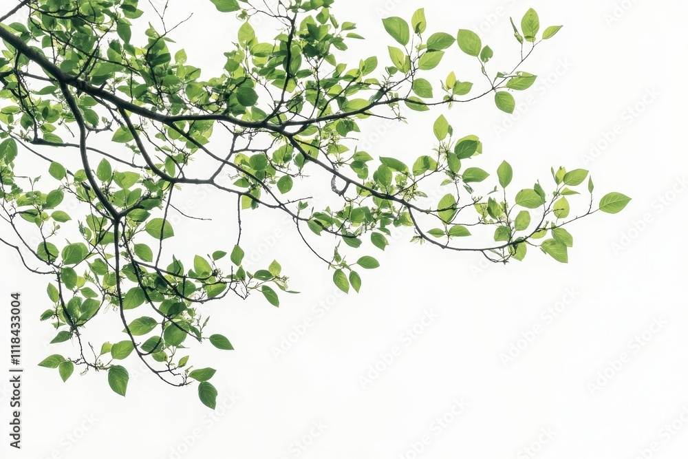 A close-up of green leaves on a branch against a light background. A close-up of green leaves on a branch against a light background.