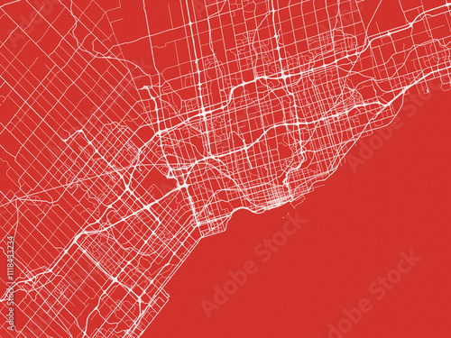 Photography Christmas Map of Toronto Metro Ontario, Canada in Snowy White on Festive Red Background