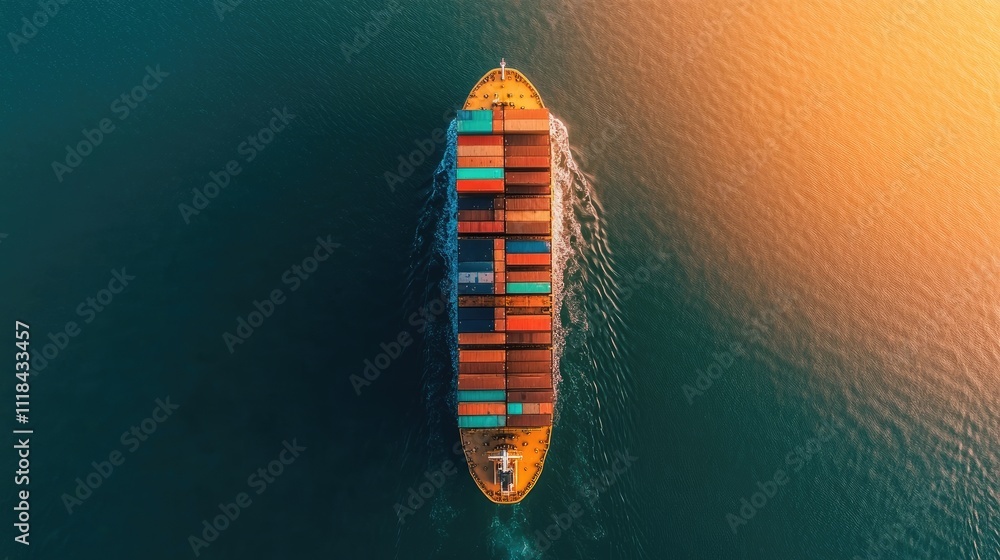 Container ship at sea, global shipping industry Container ship at sea, global shipping industry