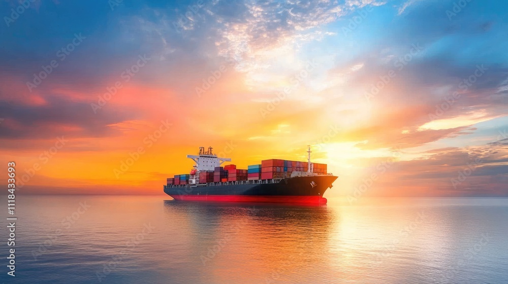 Container ship at sea, global shipping industry Container ship at sea, global shipping industry
