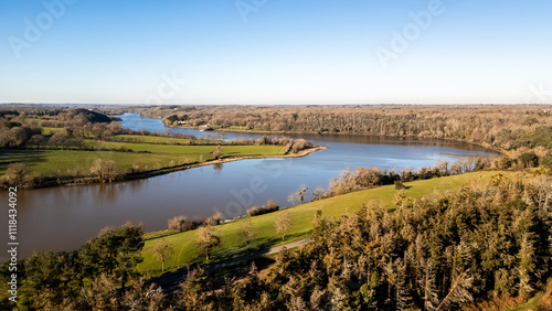 Obraz na płótnie Lac du Jaunay aerial view by drone at Chapelle-Hermier, France w salonie