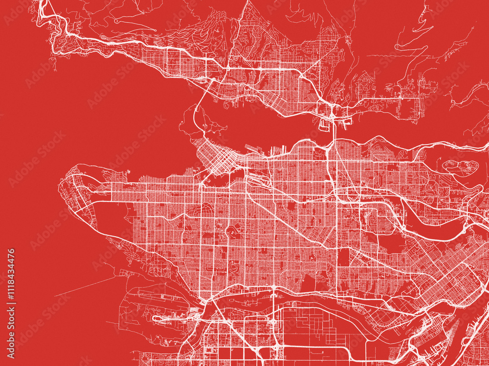 Christmas Map of Vancouver British Columbia, Canada in Snowy White on Festive Red Background. Christmas Map of Vancouver British Columbia, Canada in Snowy White on Festive Red Background.