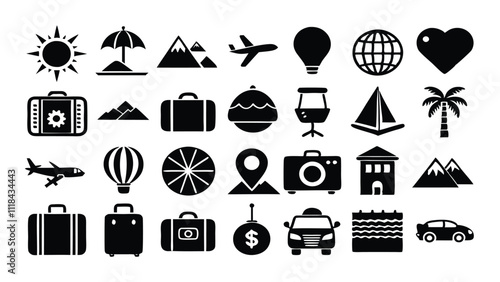 ravel & Tourism related icon editable stroke outline  set of different types small icons isolated on white background flat vector illustration