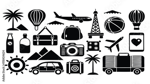 ravel & Tourism related icon editable stroke outline  set of different types small icons isolated on white background flat vector illustration
