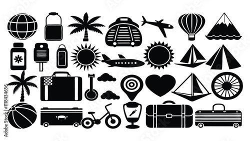 ravel & Tourism related icon editable stroke outline  set of different types small icons isolated on white background flat vector illustration