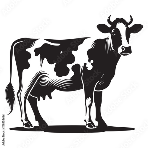 Dairy Cow Illustrations in Black and White, Vector Graphics of Dairy Cows in Various Poses, Farm Animal Collection for Logo and Design, ai generated