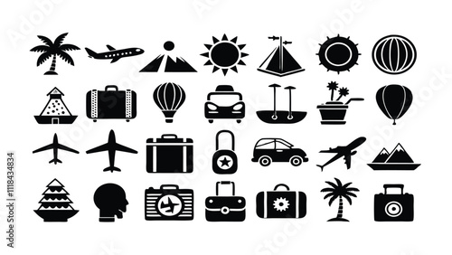 ravel & Tourism related icon editable stroke outline  set of different types small icons isolated on white background flat vector illustration