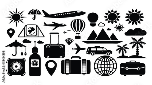 ravel & Tourism related icon editable stroke outline  set of different types small icons isolated on white background flat vector illustration