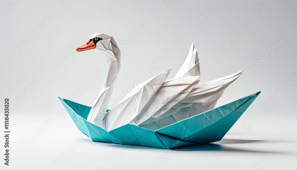 Fototapeta premium Elegant Origami Swan in Vibrant Colors Generative AI