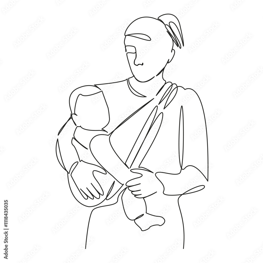 One continuous single drawing line art flat doodle mother, nest, baby, family, childhood, sling, tenderness. Isolated image hand draw contour on a white background, hand drawn, not AI One continuous single drawing line art flat doodle mother, nest, baby, family, childhood, sling, tenderness. Isolated image hand draw contour on a white background, hand drawn, not AI