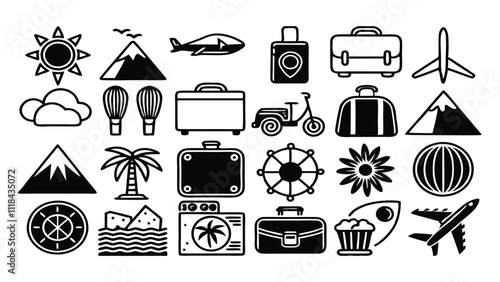 ravel & Tourism related icon editable stroke outline  set of different types small icons isolated on white background flat vector illustration