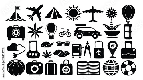 ravel & Tourism related icon editable stroke outline  set of different types small icons isolated on white background flat vector illustration