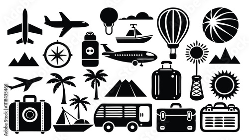 ravel & Tourism related icon editable stroke outline  set of different types small icons isolated on white background flat vector illustration